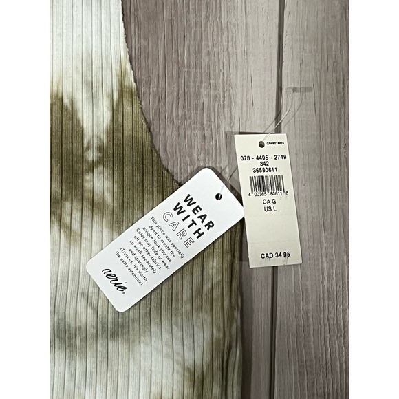 NWT Aerie Olive Green Tye-Dye, Cutoff Crop Tank, L, #546-T - Picture 3 of 4